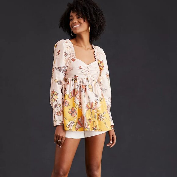 02 Anthropologie Let Me Be poplin babydoll blouse NWT Size Medium - Picture 3 of 11